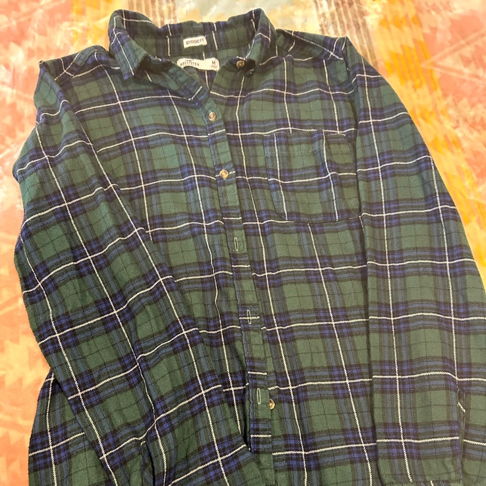Hollister Green and Blue Casual Button Down Shirt